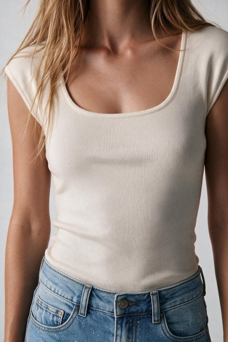 Square Neck Fine-Knit Sweater