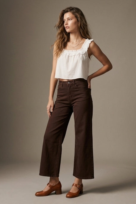 Chocolate Wide Leg Cropped Jeans
