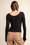 Black Recycled Long Sleeve Scoop Neck Top