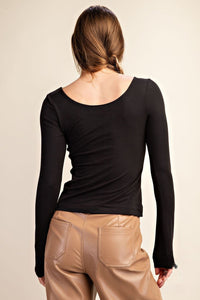 Black Recycled Long Sleeve Scoop Neck Top